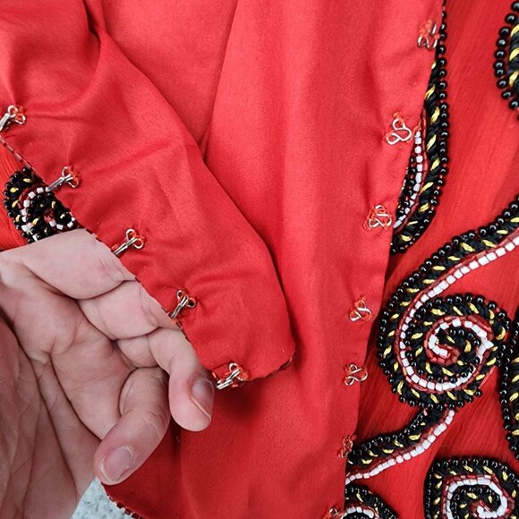 Vintage Stenay Beaded 100% Silk Jacket Mardi Gras Red Black Size PL - Picture 14 of 16